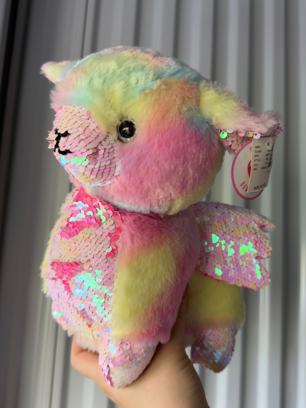 Plush Rainbow Sequin Pig Stuffed Animal - Soft Pastel Toy